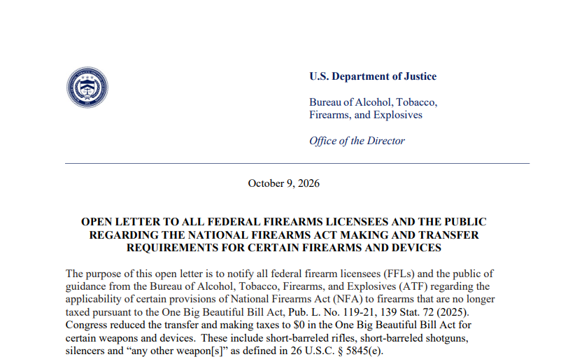 Front Page of ATF guidance letter 
